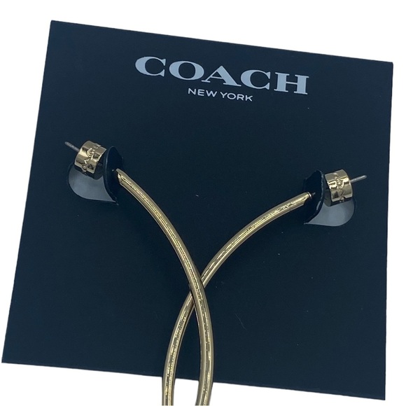 NWT Coach massive huge gold tone Signature Logo Hoop Earrings with rhinestones - Picture 9 of 13